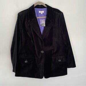 NEW Denim & Co Black Velveteen Blazer Jacket Plus Size 1X